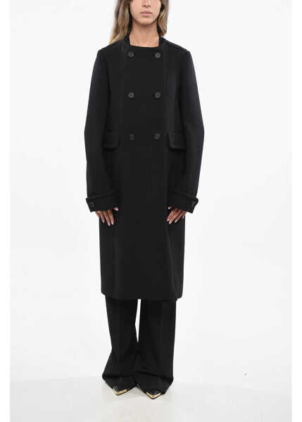 Paltoane Miu Miu Solid Color Wool Double Breasted Natte Coat Black Femei (BM 19722140) 4