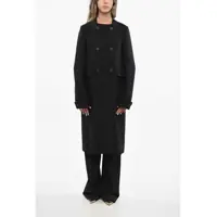 Geci Miu Miu Dama - Paltoane Miu Miu Solid Color Wool Double Breasted Natte Coat Black Femei (BM 19722140) - B-mall.ro