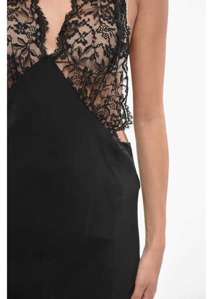 Rochii lungi Saint Laurent Silk Slipdress With Lace Detail Black Femei (BM 19722146) 3