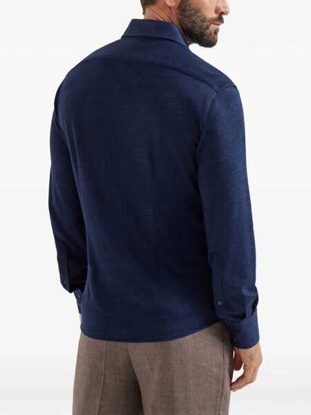 Camasi casual Brunello Cucinelli Linen and cotton knit Shirt NAVY Barbati (BM 19722293) 4
