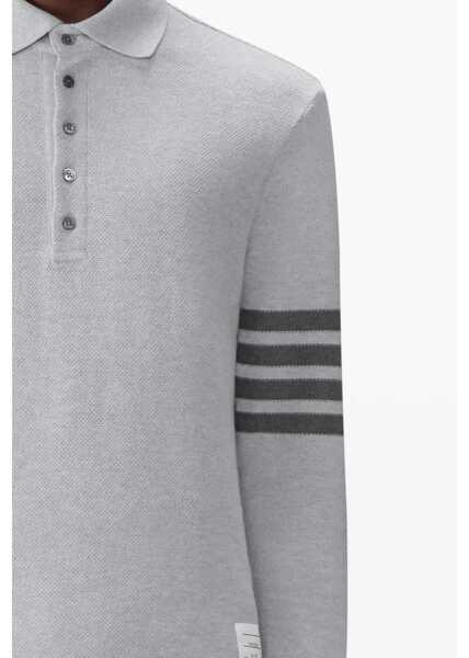 Tricouri Polo Thom Browne Piqu long-sleeve Polo PALE GREY Barbati (BM 19722629) 5
