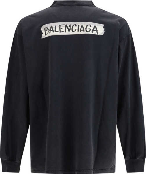 Tricouri Balenciaga Long-sleeve Masking Tape T-shirt FADED WASHED BLACK Barbati (BM 19722680) 2