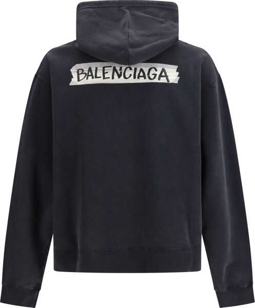 Bluze de trening Balenciaga Masking Tape oversized zip-up Hoodie FADED WASHED BLACK Barbati (BM 19722737) 2