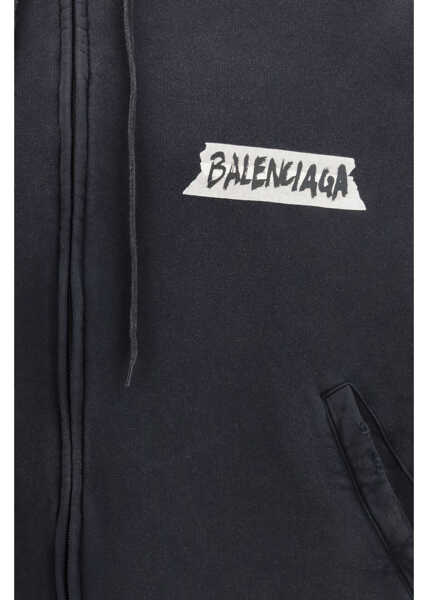 Bluze de trening Balenciaga Masking Tape oversized zip-up Hoodie FADED WASHED BLACK Barbati (BM 19722737) 3