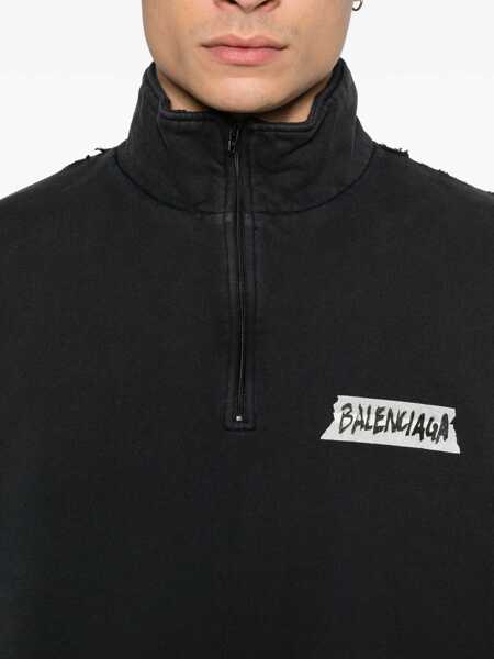 Bluze de trening Balenciaga Distressed zipped Sweatshirt FADED WASHED BLACK Barbati (BM 19722755) 5