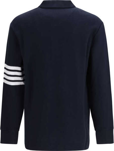 Tricouri Polo Thom Browne Piqu long-sleeve Polo NAVY Barbati (BM 19722782) 2