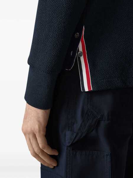 Tricouri Polo Thom Browne Piqu long-sleeve Polo NAVY Barbati (BM 19722782) 5