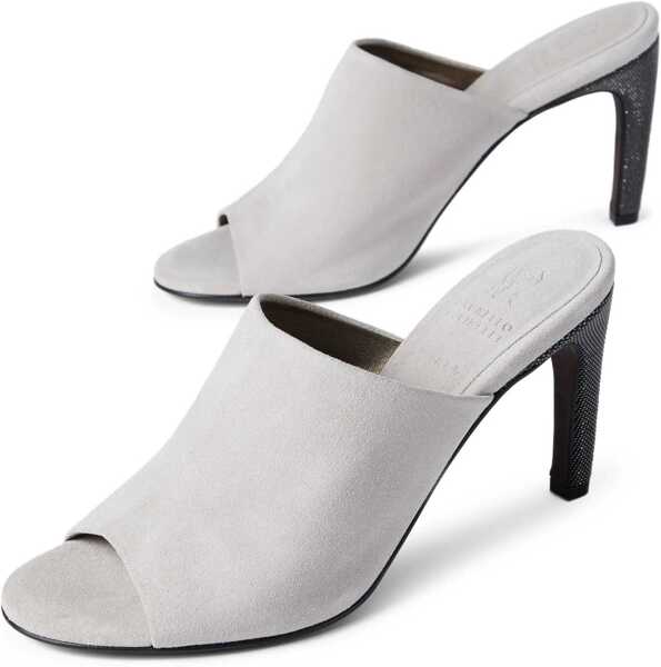 Sneakers Brunello Cucinelli Suede Mules with Precious Heels BONE Femei (BM 19722797) 4