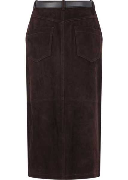 Fuste Self-Portrait Suede Midi Skirt BROWN Femei (BM 19723331) 2