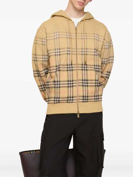 Hanorace Burberry Check Zipper Sweatshirt Beige Barbati (BM 19723491) 2