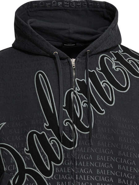 Hanorace Balenciaga Big B zippered hooded sweatshirt Black Barbati (BM 19723506) 3
