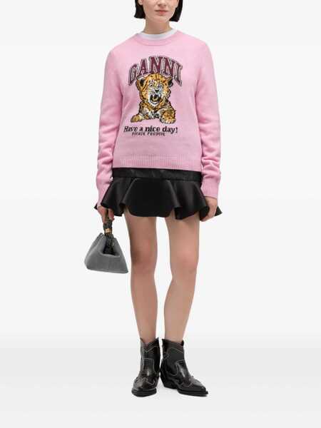 Pulovere Ganni Wool sweater with print Pink Femei (BM 19723515) 2