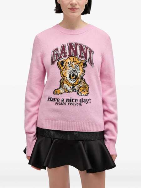 Pulovere Ganni Wool sweater with print Pink Femei (BM 19723515) 3
