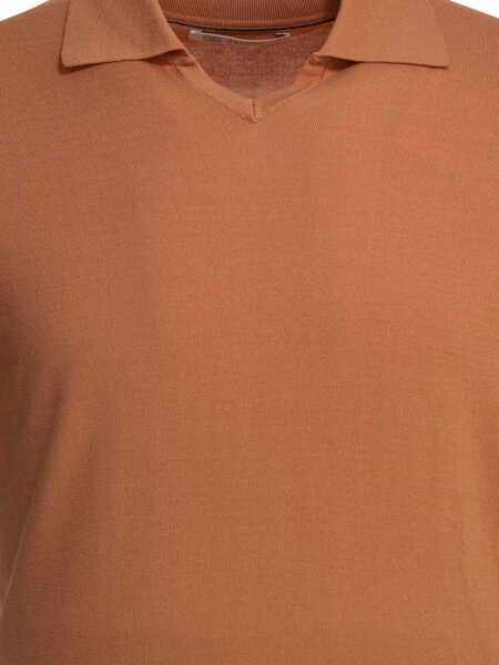 Tricouri Polo Brunello Cucinelli Cotton buttonless polo shirt Orange Barbati (BM 19723563) 3