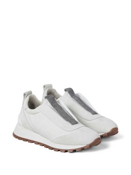Sneakers Brunello Cucinelli Canvas and suede sneaker with Precious Detail White Femei (BM 19723569) 2