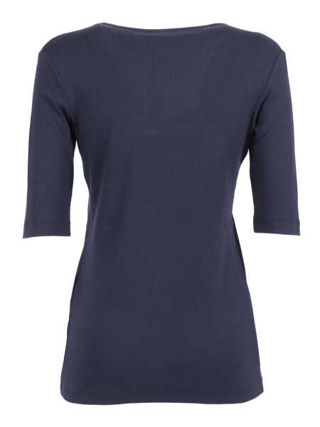 Tricouri Fabiana Filippi RIBBED COTTON JERSEY U NECK T-SHIRT FILO DIAMANTE DETAIL Blue Femei (BM 19723626) 2