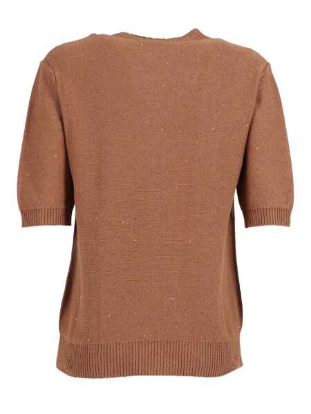 Pulovere Fabiana Filippi SEQUIN SHORT SLEEVE CREW NECK SWEATER Beige Femei (BM 19723638) 2