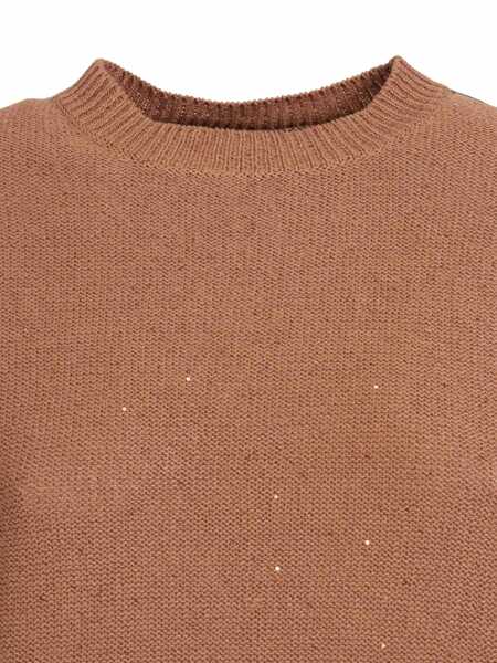Pulovere Fabiana Filippi SEQUIN SHORT SLEEVE CREW NECK SWEATER Beige Femei (BM 19723638) 3