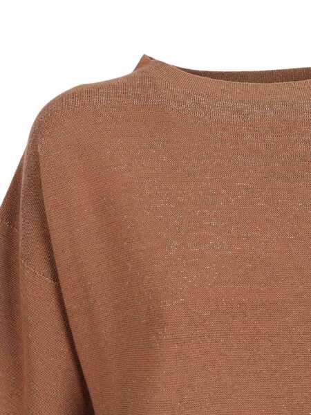 Pulovere Fabiana Filippi LUREX COTTON WOOL BOATNECK SHORT SLEEVE SWEATER Beige Femei (BM 19723641) 3