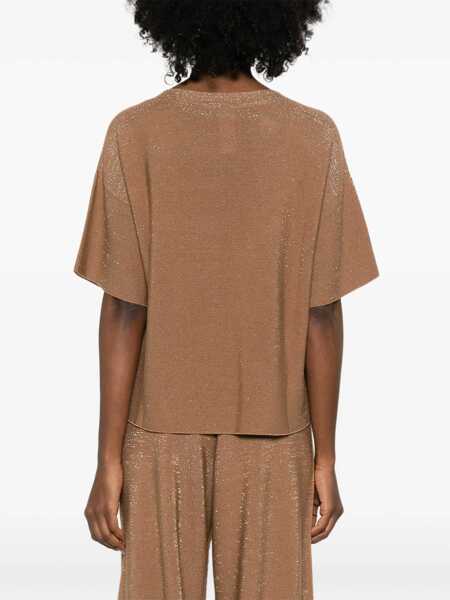 Pulovere Fabiana Filippi LUREX COTTON WOOL BOATNECK SHORT SLEEVE SWEATER Beige Femei (BM 19723641) 4