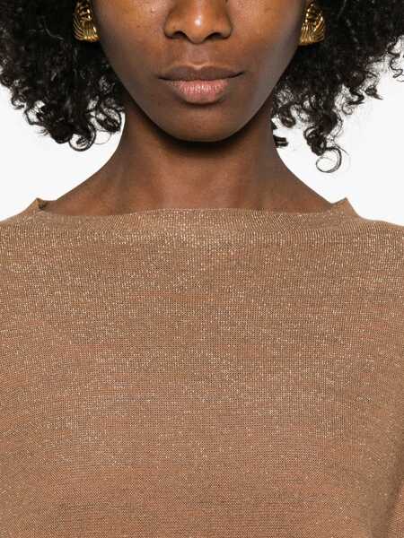 Pulovere Fabiana Filippi LUREX COTTON WOOL BOATNECK SHORT SLEEVE SWEATER Beige Femei (BM 19723641) 5