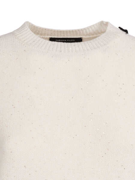 Pulovere Fabiana Filippi SEQUIN SHORT SLEEVE CREW NECK SWEATER White Femei (BM 19723647) 3