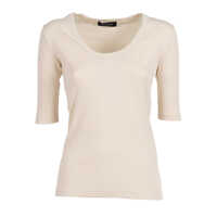 Tricouri RIBBED COTTON JERSEY U NECK T-SHIRT FILO DIAMANTE DETAIL Femei