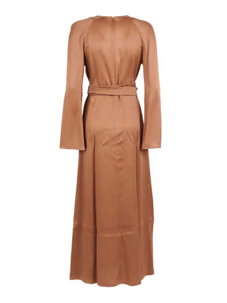 Rochii Fabiana Filippi SHINY ENVER SATIN WRAP LONG DRESS WITH FILO DIAMANTE DETAIL Beige Femei (BM 19723665) 2