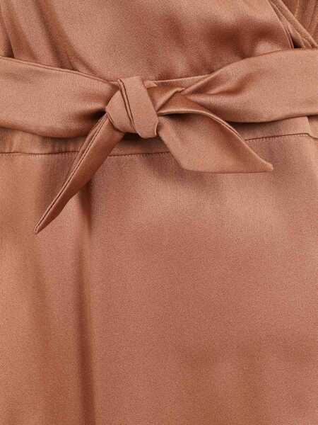 Rochii Fabiana Filippi SHINY ENVER SATIN WRAP LONG DRESS WITH FILO DIAMANTE DETAIL Beige Femei (BM 19723665) 3