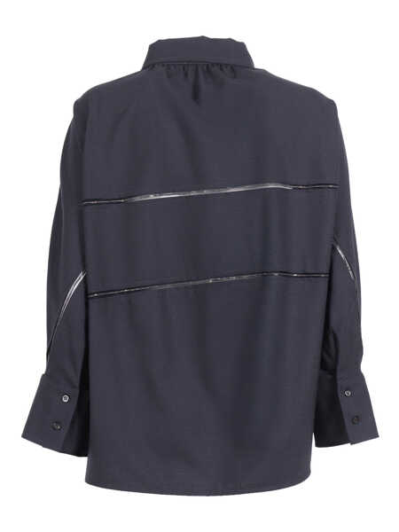 Camasi Fabiana Filippi BISTRETCH WOOL 3/4 SLEEVE SHIRT,TULLE AND FILO DIAMANTE Blue Femei (BM 19723671) 2