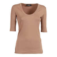 Tricouri RIBBED COTTON JERSEY U NECK T-SHIRT FILO DIAMANTE DETAIL Femei