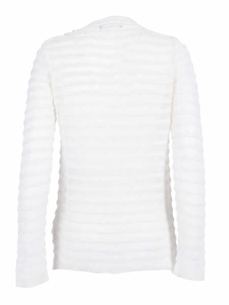 Pulovere casual Fabiana Filippi SEQUIN COTTON LINEN BOATNECK SWEATER,ORGANZA EFFECT STRIPE White Femei (BM 19723677) 2