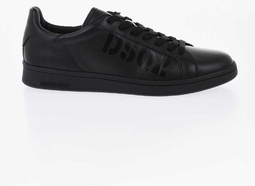 Sneakers DSQUARED2 Solid Color Leather Boxer Low Top Sneakers With Tone On Tone Black Barbati (BM 19724162) 3