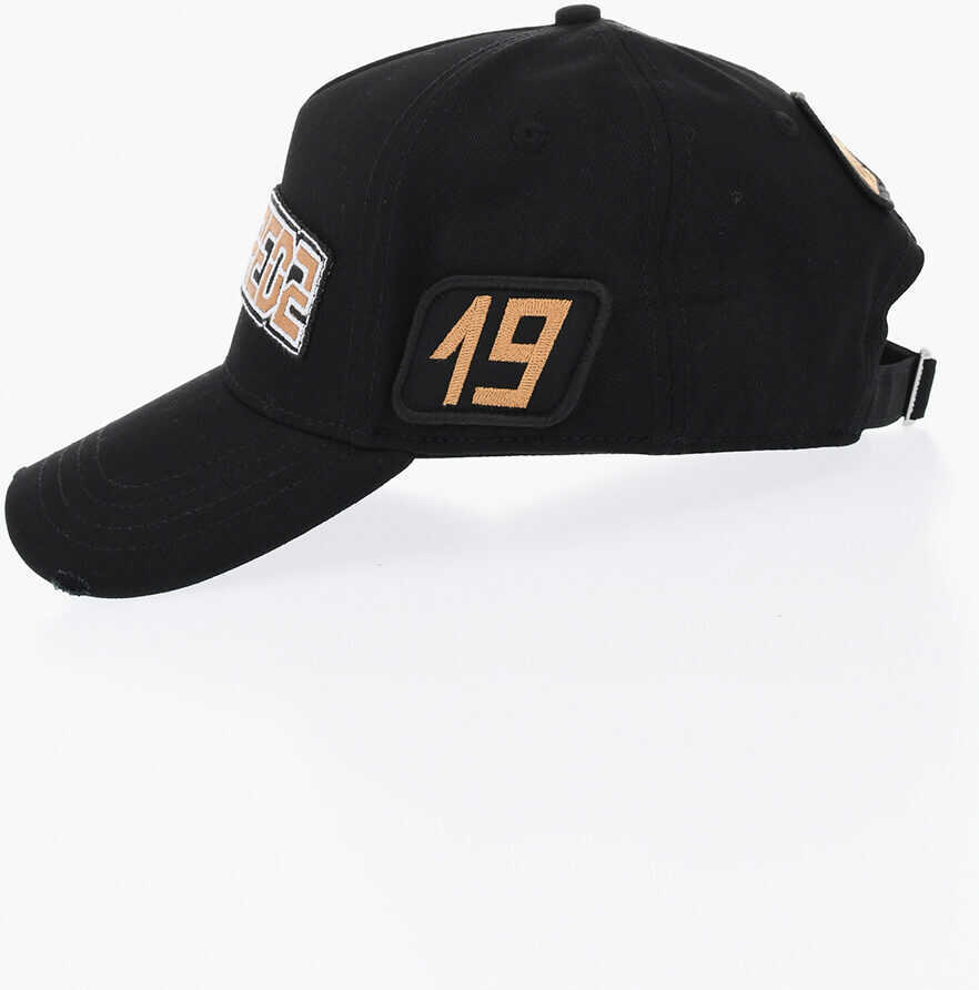 Caciuli DSQUARED2 Cotton Gabardine Cap With Patches Black Barbati (BM 19724186) 2