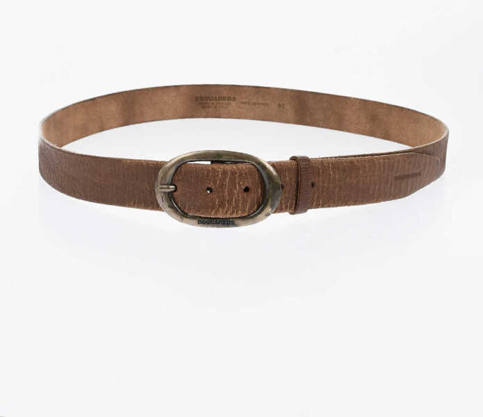 Curele DSQUARED2 Crinkled Leather Belt With Logoed Buckle 35Mm Brown Barbati (BM 19724192) 2