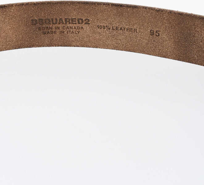 Curele DSQUARED2 Crinkled Leather Belt With Logoed Buckle 35Mm Brown Barbati (BM 19724192) 3