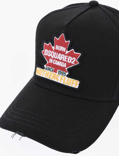 Caciuli DSQUARED2 Solid Color Cap With Logoed Patch Black Barbati (BM 19724195) 3