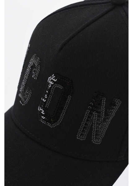 Caciuli DSQUARED2 Icon Solid Color Cap With Sequined Detail Black Barbati (BM 19724216) 2
