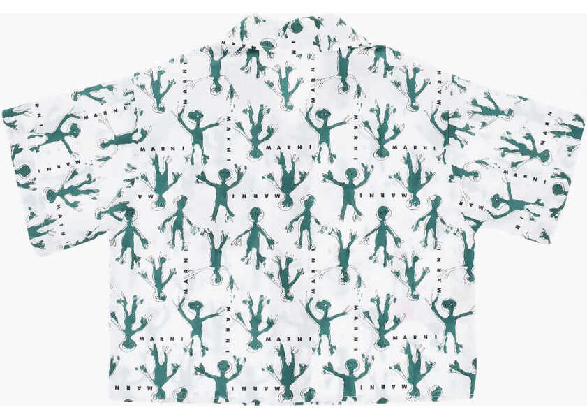 Camasi casual Marni Short Sleeved Shirt With Aliens Print White Fete (BM 19724228) 3