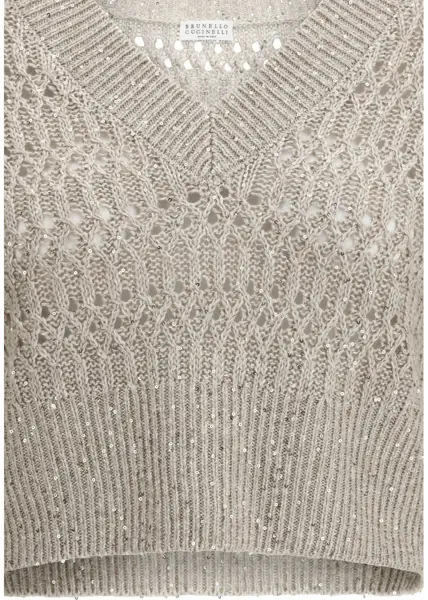 Pulovere casual Brunello Cucinelli SCOLLO V M/L BEIGE FREDDO Femei (BM 19724429) 3