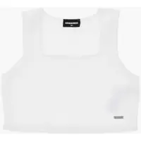 Bluze Solid-Colored Crop Top With A Square Neckline Baieti