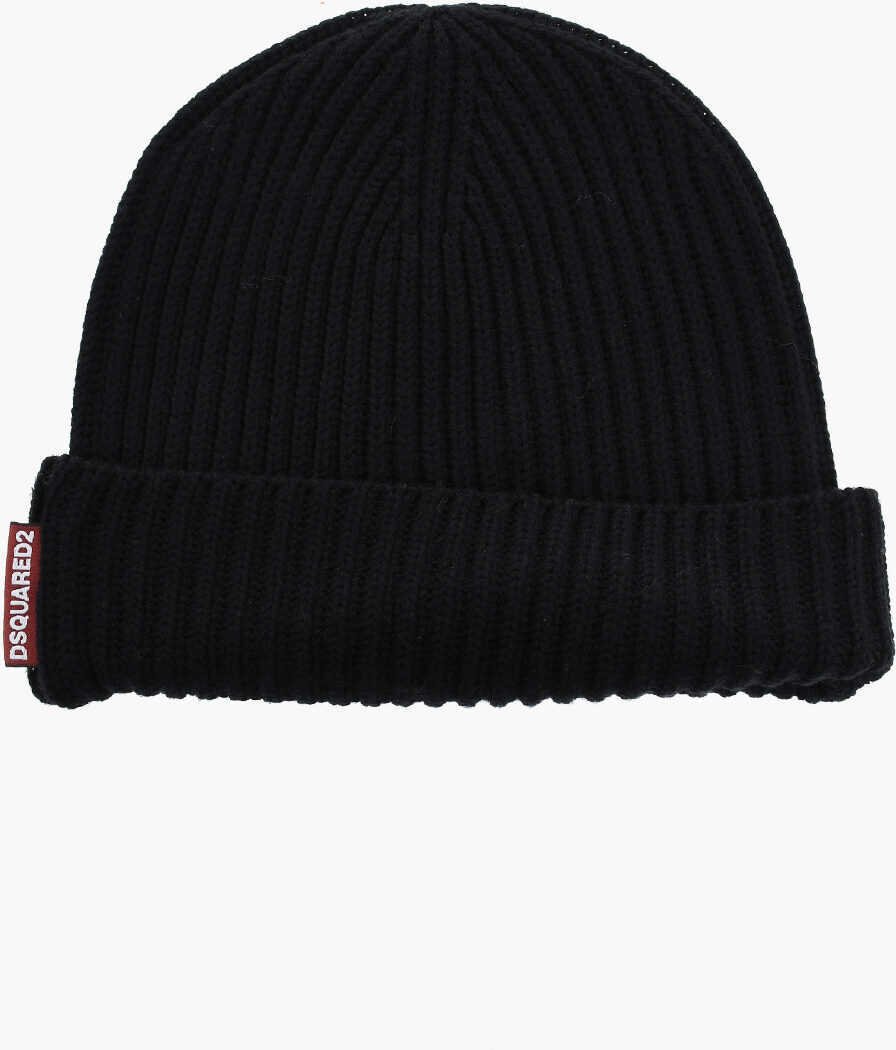 Caciuli DSQUARED2 Ribbed Wool Scarf And Beanie Set Black Barbati (BM 19724501) 4