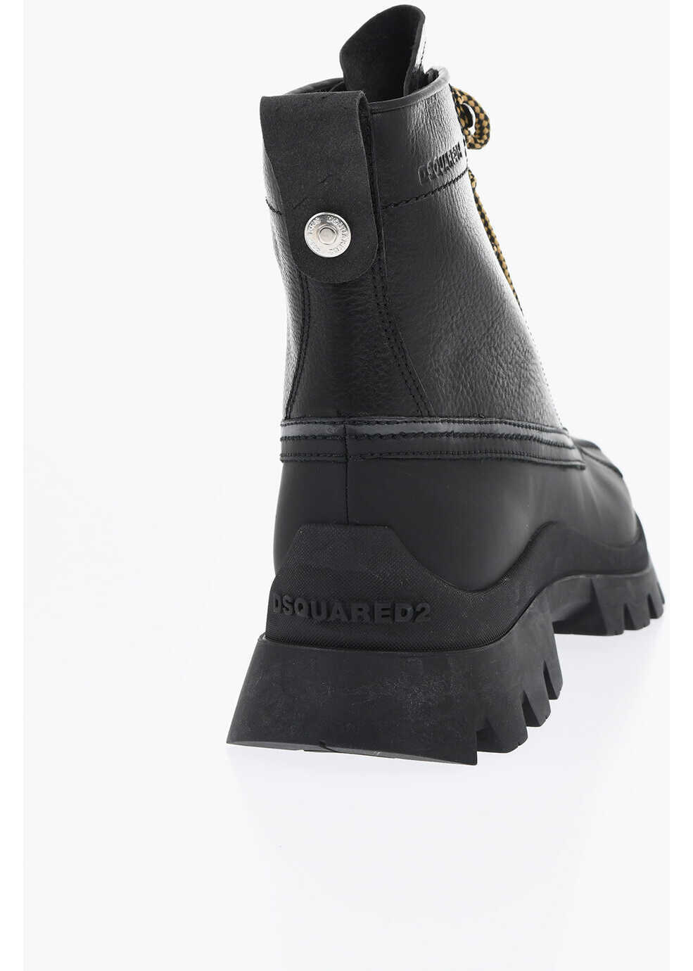 Ghete DSQUARED2 Solid Color Leather Combat Boots With Contrasting Strings Black Barbati (BM 19724510) 2