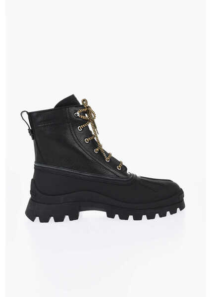 Ghete DSQUARED2 Solid Color Leather Combat Boots With Contrasting Strings Black Barbati (BM 19724510) 3