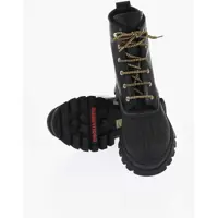 Ghete Solid Color Leather Combat Boots With Contrasting Strings Barbati