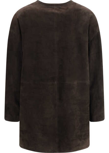 Paltoane LOULOU DE SAISON WAREN OVAL-SHAPED SUEDE COAT DARK BROWN Femei (BM 19726796) 2
