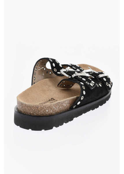 Sandale DSQUARED2 Suede Double Buckle Sandals With Studs Black Barbati (BM 19727672) 2