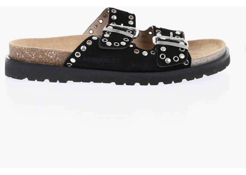 Sandale DSQUARED2 Suede Double Buckle Sandals With Studs Black Barbati (BM 19727672) 3