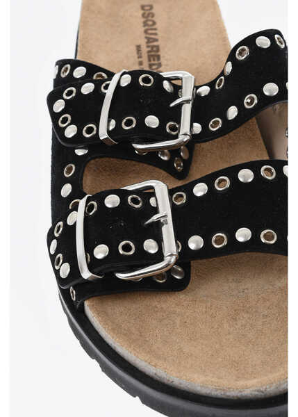 Sandale DSQUARED2 Suede Double Buckle Sandals With Studs Black Barbati (BM 19727672) 4