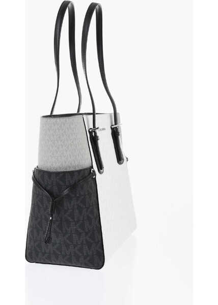 Genti de mana Michael Kors Michael All-Over Monogram Color Block Voyager Tote Bag Black & White Femei (BM 19727687) 2